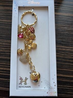 Disney Gold and Pink Heart Charm Keychain